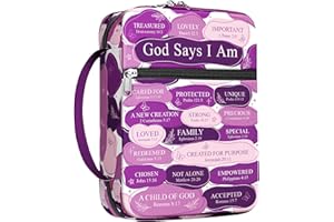 MYSMOR God Says I Am Bible Cover for Women with Handle and Zipper Pocket, Christian Scripture Case for Girls, Inspirational Purple Bible Bag, Fits Standard Size, Faith Gift for Mom, Church