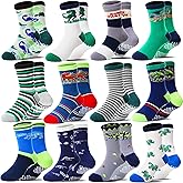 Welwoos Baby Boys Grips Socks 12 Pairs Kids Toddlers Infants Anti Slip Non Skid Funny Cartoon Crew Breathable Cotton Socks