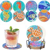 Clendo 8-Piece Bohemian Style Diamond Painting Coaster Kit - Abstract Landscape Art For Beginners With Holder - View #10