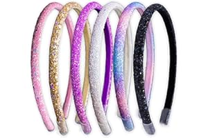 FROG SAC 6 Headbands for Girls - Thin Head Bands for Kids, Toddler Hair Band Accessories, Glitter Mermaid Floral Hairbands, Easter Basket Stocking Stuffers (Pink,Purple,Rainbow,Gold,Black,White)