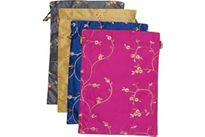 Ouyatoyu 4pcs Embroidered Silk Flower Design Jacquard Travel Bag, Laundry Bags Shoe Bags, Lingerie Bags Underwear Bags for Travel Storage for Men Women Washable Cloth Shoe Bags