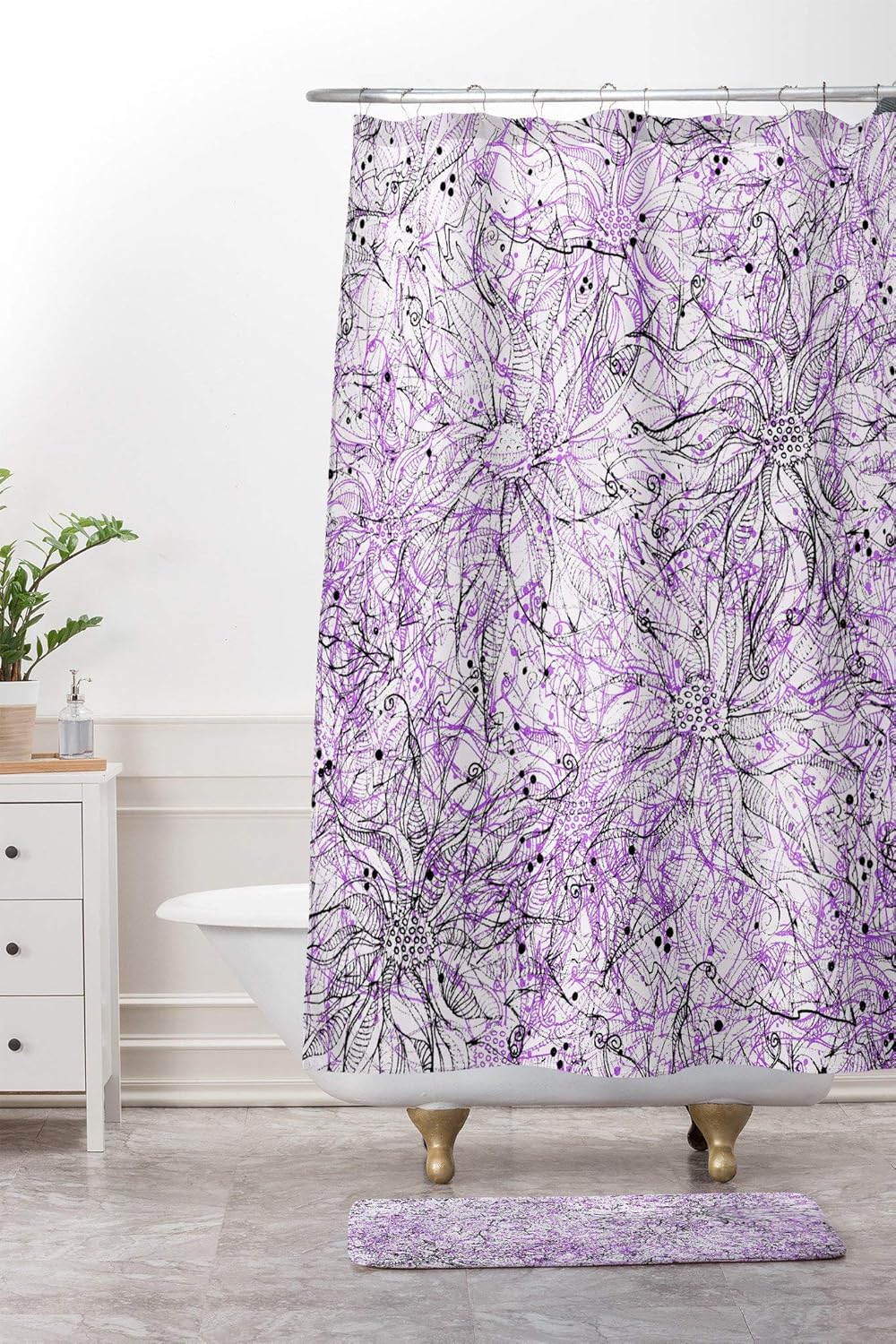 Angelica Purple Shower Curtain Set Bathroom Mat Set 60x72in Waterproof Fabric Bathroom Curtain