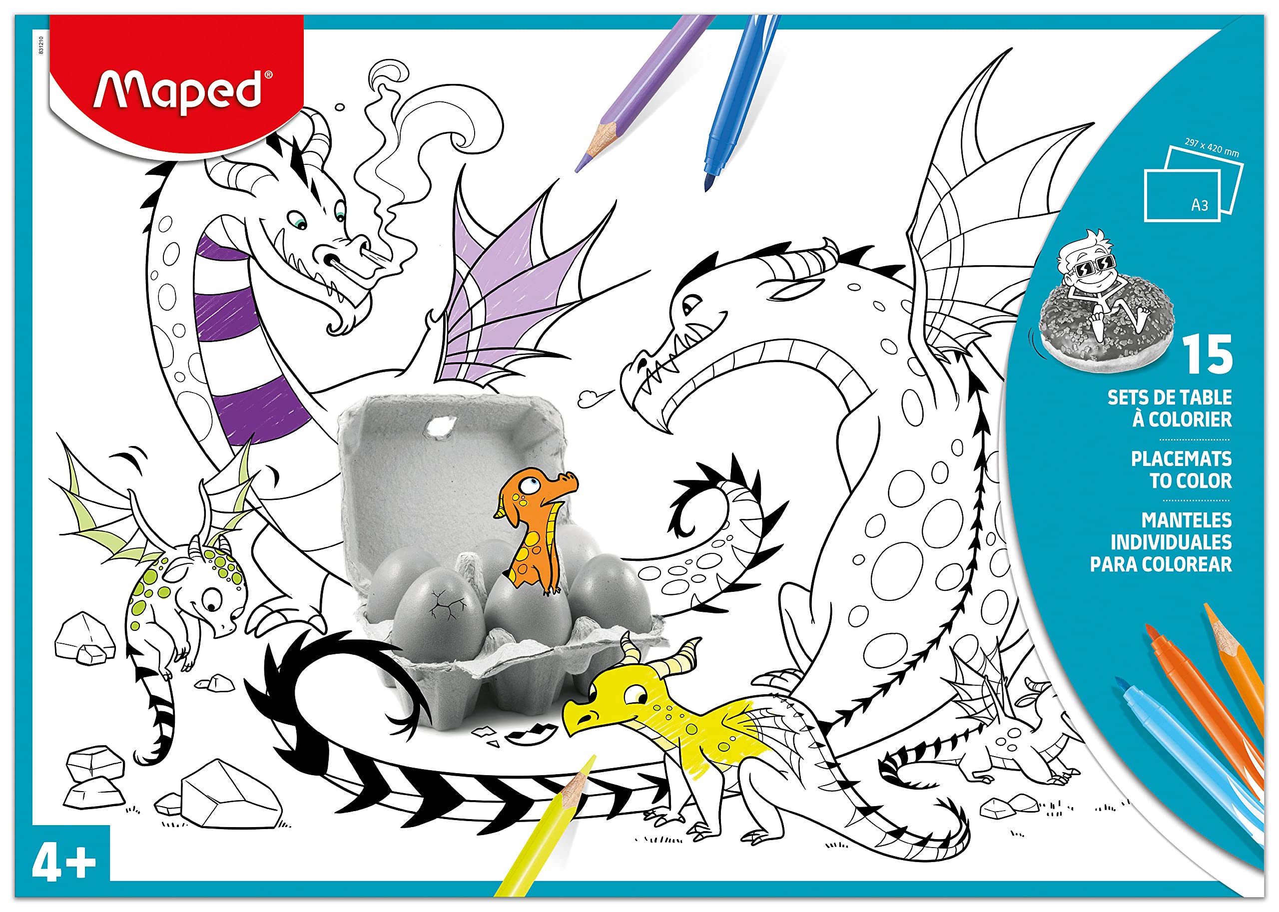 Maped Colouring Place Mat Sheets (Pack of 15 A3 Size), Assorted, 831210