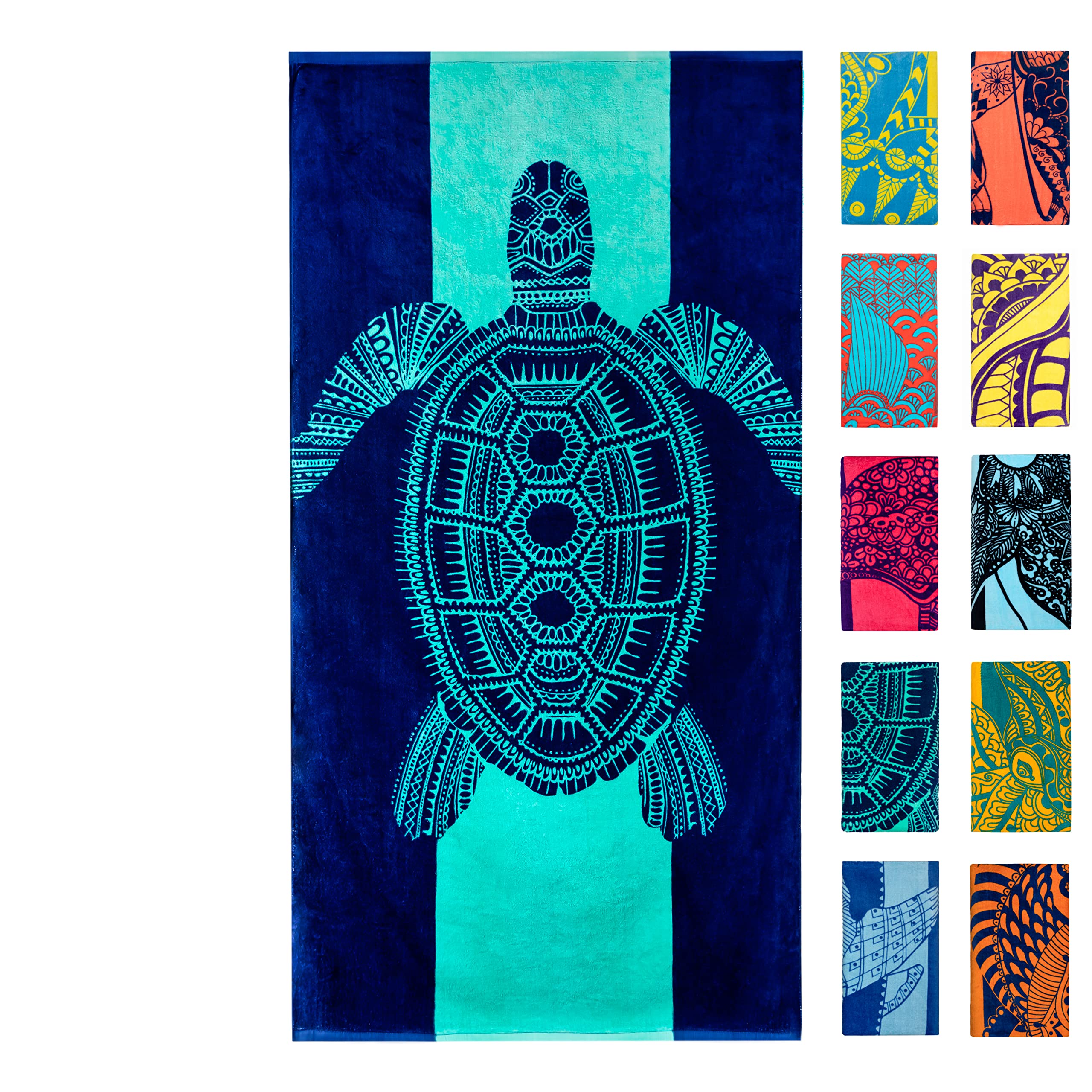 Nova Blue Turtle Beach Towel – Tropical Blue Colors with A Unique Design, Extra Large, XL (34”x 63”) Made from 100% Cotton for Kids & Adults