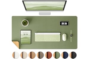 Aothia Dual-Sided Desk Mat - Natural Cork & Leather Desk Protector, Large Mouse Pad & Writing Pad for Office/Home, Olive Green (25.6"x13.7")
