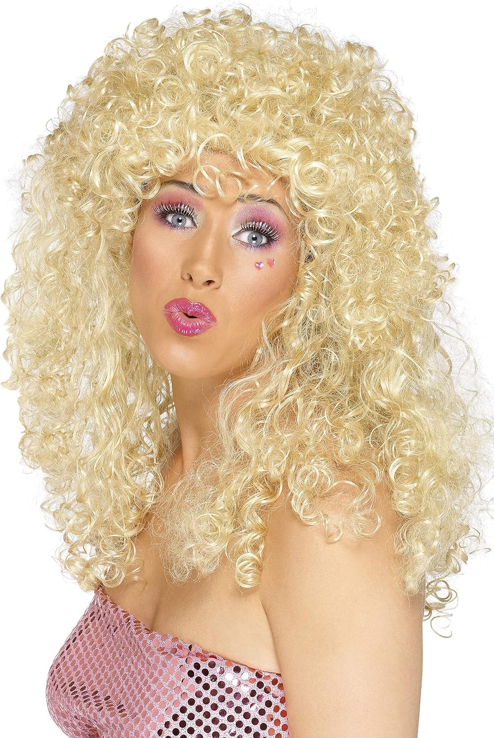 Smiffys Boogie Babe Wig, Blonde Long, Curly, 1980's Fancy Dress, Adult Dress Up Wigs Halloween