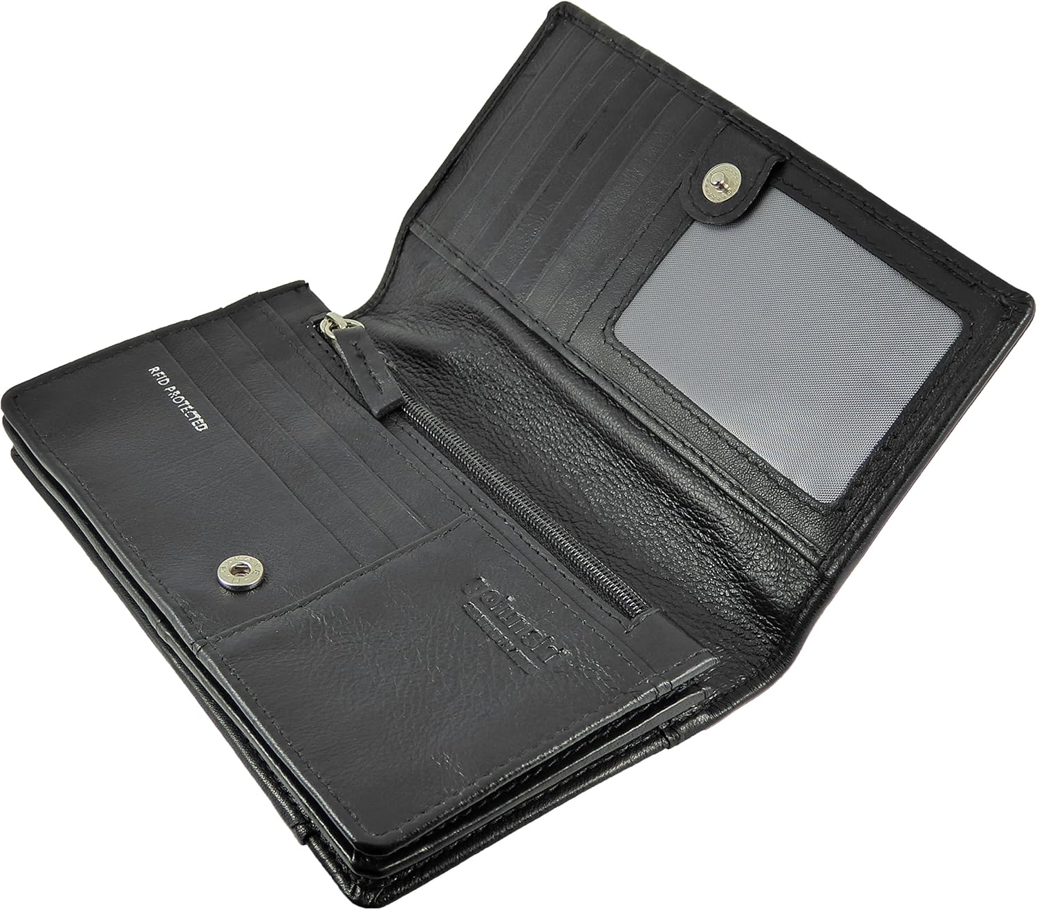 Womens Leather Flapover Matinee Organiser Purse RFID Protection 10 Cards, Notes and Coins (Black) - Image 5