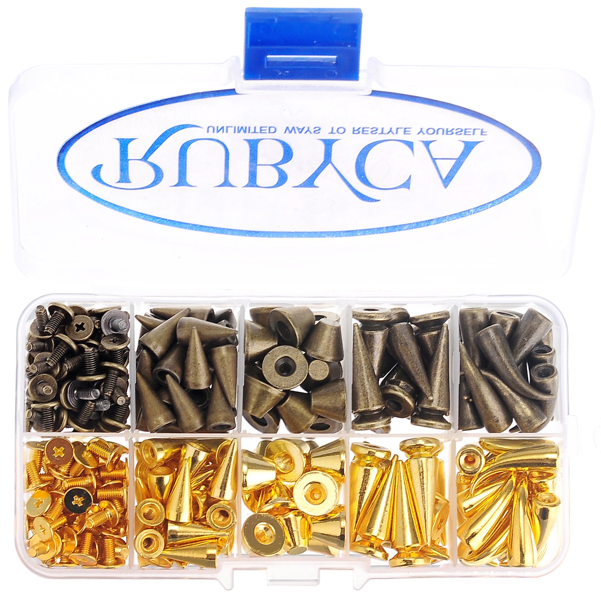 RUBYCA 110 Sets Large Metal Screwback Studs and Spikes Bronze Gold Container Box Leathercraft Kit — image 1