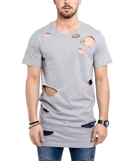 Phoenix Oversize Destroyed T-Shirt grau Herren Longshirt Schwarz Grau Weiß- XL