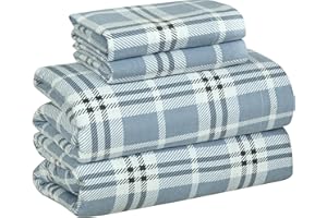 Bliss Casa 4 Piece 100% Cotton Flannel Sheets Queen Size Bed Set - Warm & Extra Soft - Deep Pockets, Breathable, All Seasons Comfy - Double Brushed Bed Sheet (Casa)