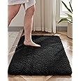 Disolla Small Bathroom Rug 17x24 Non Slip Black Fluffy Bath Mat for Bathroom Floor Washable Plush Luxury Bath Rug for Tub Soft Shaggy Shower Mat
