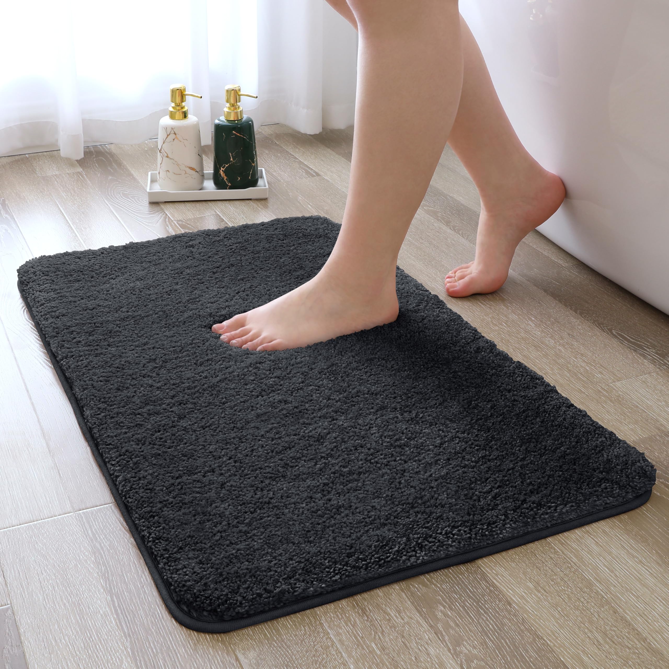 VANZAVANZU Non Slip Bath Mat, Threefold Lifespan, Super Soft Absorbent, Black, 50 x 80cm