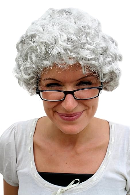 WIG ME UP ® - PW0035-K309 Perücke GRAU Locken Oma Omi Granny Alte Dame