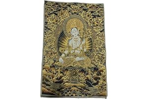 Silk Embroidery Tibetan Thangka with Three Eyes Kwan Yin Avalokitesvara Lotus Tangka Seat Wall Hanging for Home Decor Tapestr