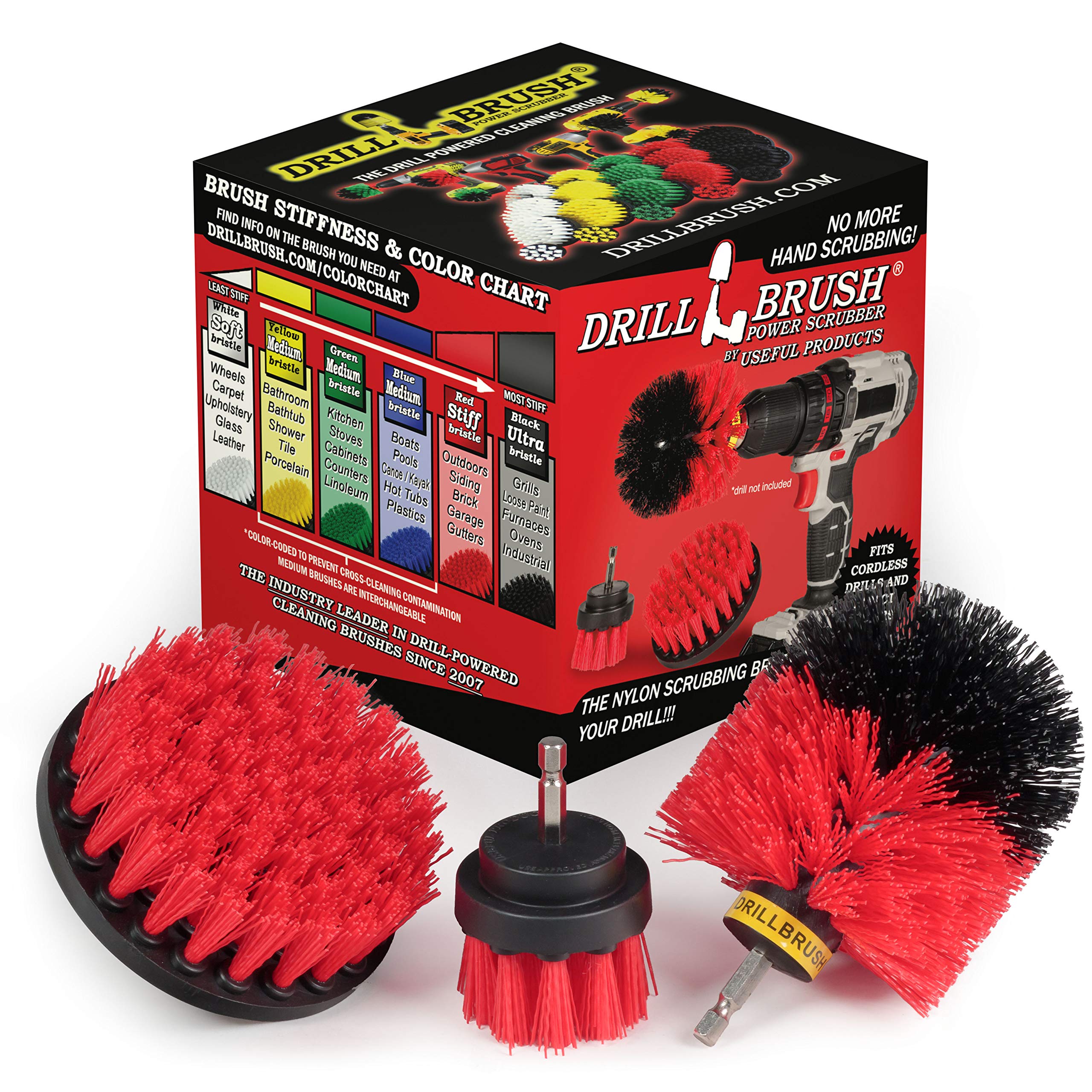Drill Power Heavy Duty Stiff Bristle Scrub Brush Cleaning Kit – Concrete and Siding Cleaner Drill Brushes – Hard Water Stain Remover Brush for Drill by Drill Brush Power Scrubber by Useful Products