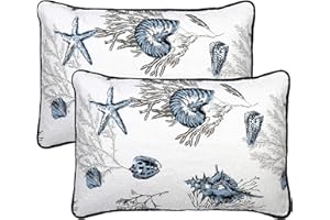 Newrara 100% Cotton Quilted Pillow Shams Set of 2 Standard Size Beach Theme Pillow Shams Bedroom Decor (Seashell)