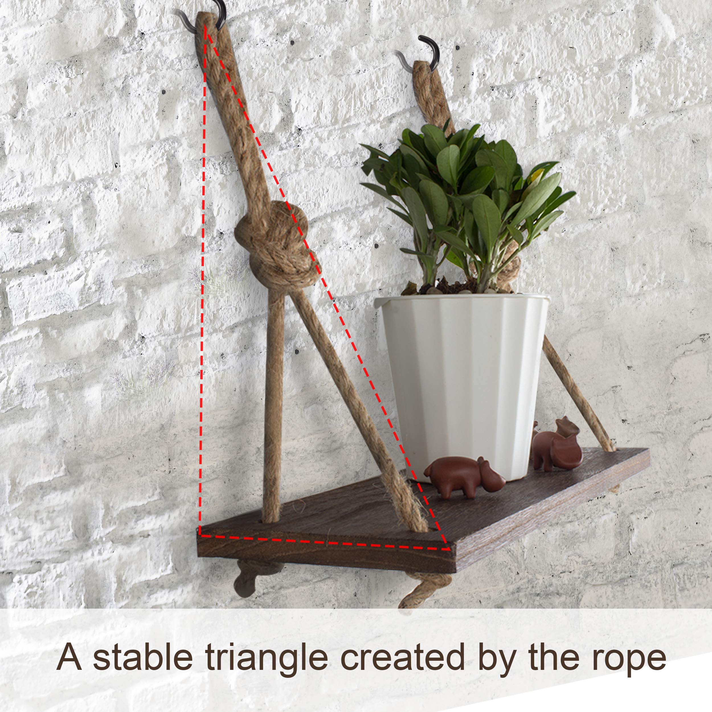 Yankario Rope Hanging Floating Shelves, Rustic Wood Wall Decor Swing