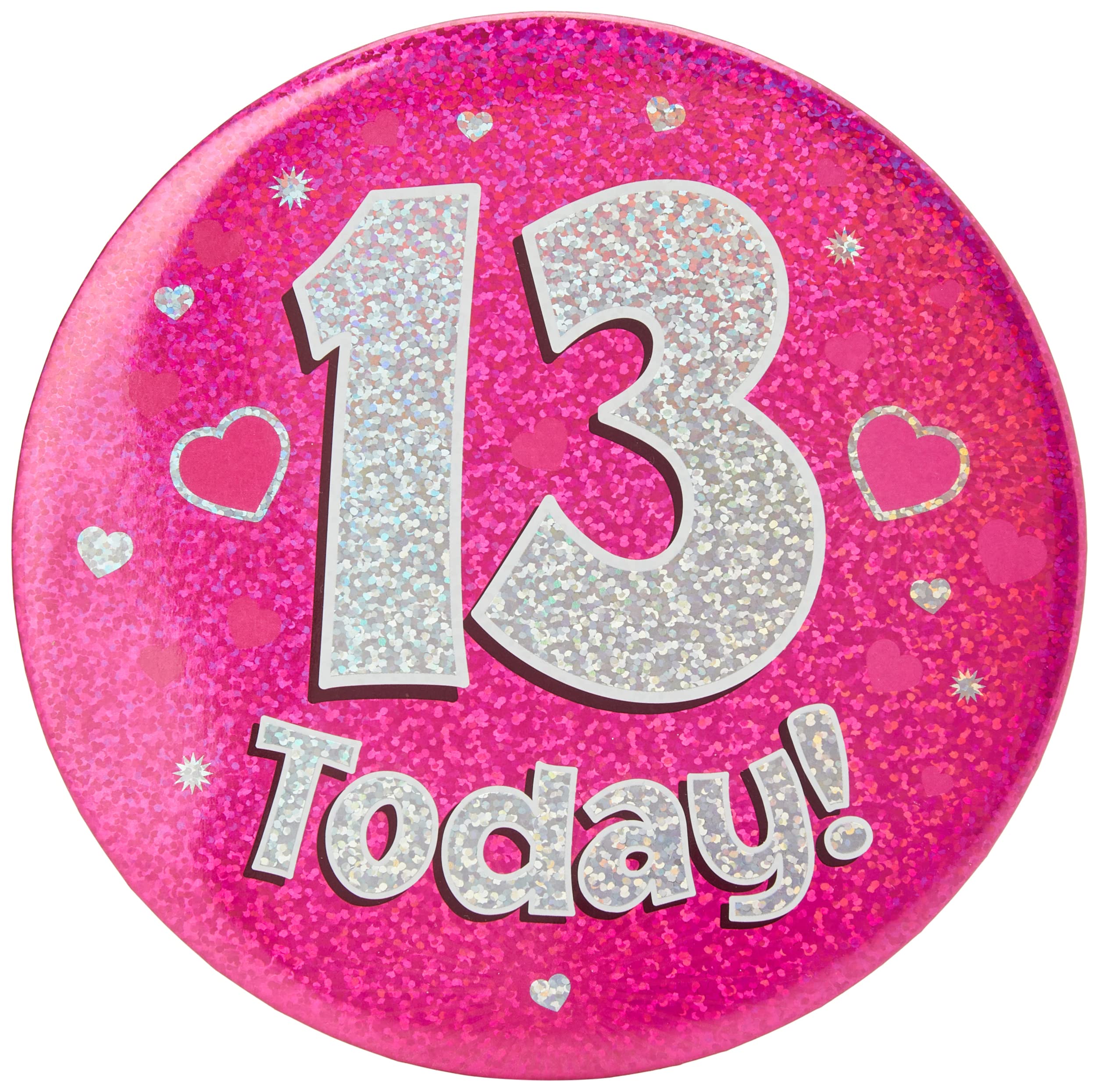 OakTree 6" Jumbo Badge 13 Today Pink Holographic Dot