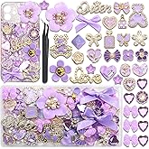 BELICEY Junk Case Charms Kit Purple Bow Flower Butterfly Charms for Junk Cases Resin Bear Heart Rose Cell Phone Case Charm 3D Star Big Charm for Customizing DIY Craft Accessories