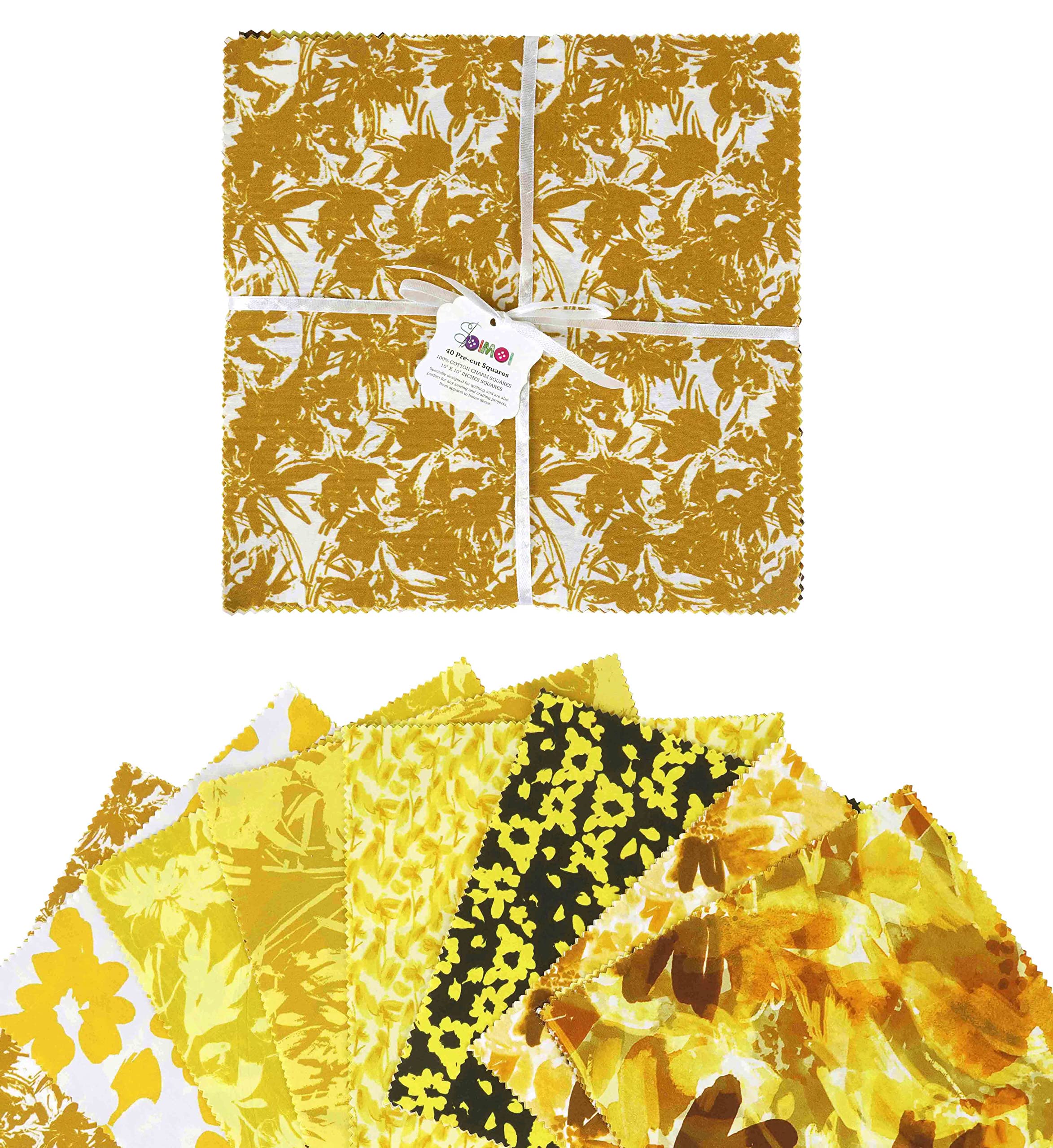 Soimoi Precut 10-inch Florals Prints Cotton Fabric Bundle Quilting Squares Charm Pack DIY Patchwork Sewing Craft- Yellow