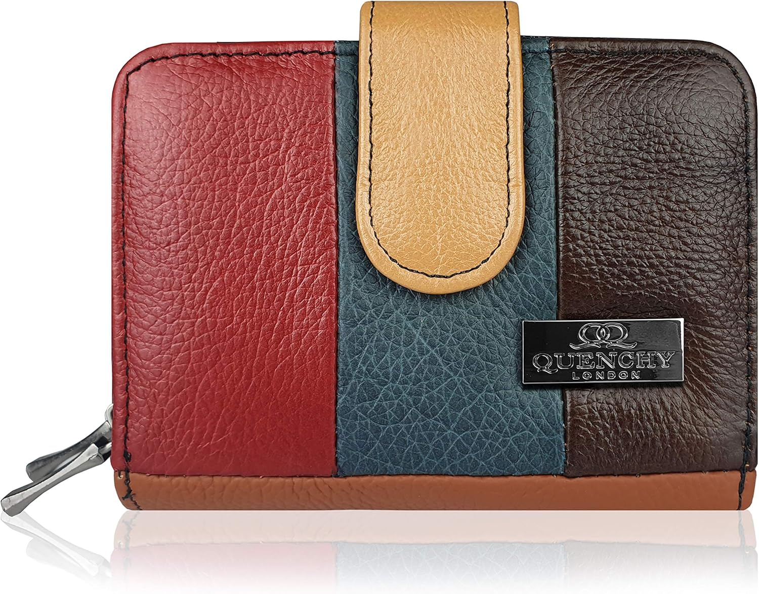 Quenchy London Women's Purse, Ladies Real Leather Designer Wallet, RFID and NFC Blocking with 2 Bank Note Sections