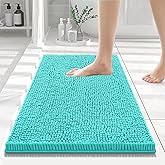 Smiry Luxury Chenille Bathroom Rugs 24x16, Extra Soft and Absorbent Shaggy Bath Mat, Machine Washable, Non-Slip Plush Carpet Runner for Tub, Shower, and Floor, Home Decor Accessories, Turquoise
