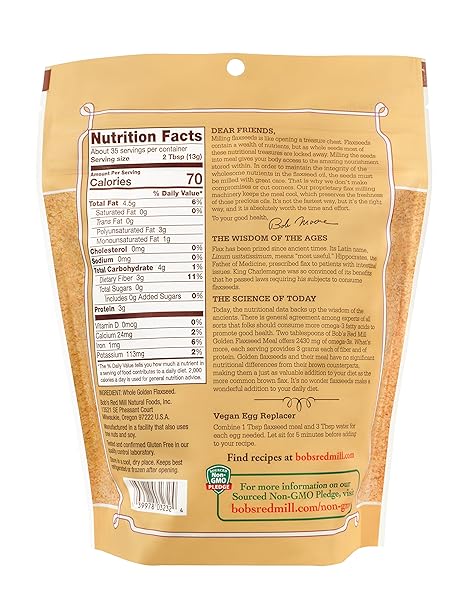 BOB’S RED MILL GOLDEN FLAXSEED MEAL, 16OZ (PACK OF 1) – NON GMO, VEGAN, PALEO FRIENDLY, KETO FRIENDLY, KOSHER