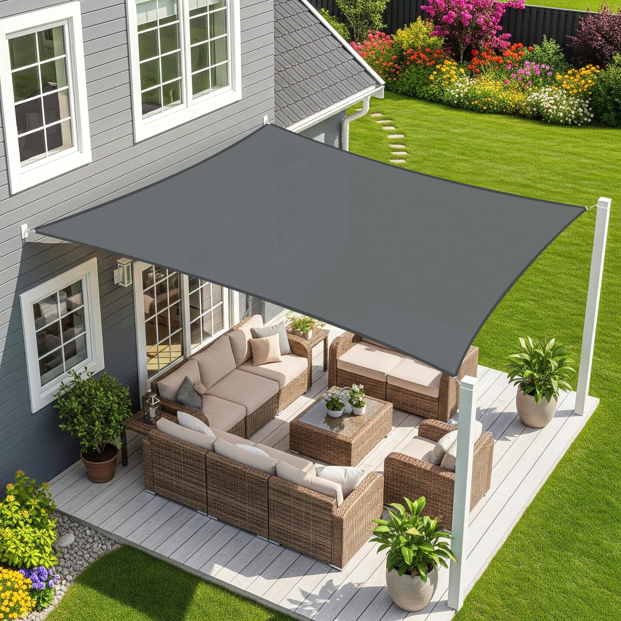 Sunnylaxx 3x4m Rectangle Shade Sail,Anthracite Waterproof Sun Shades Outdoor Canopy 95% UV Block Water Resistant Sunshade for Patio,Garden,Backyard