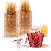 Stock Your Home 9oz Gold Glitter Plastic (50 Pack), Elegant Party Glasses for Birthdays, Weddings and Holidays, Fancy Disposable Cocktail, Clear and Gold, Bulk Wine and Mimosa