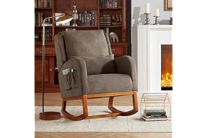 Iroomy Accent Rocking Chair, Modern Upholstered Rocking Chair Glider Rocker High Back Arm Chair W/2 Pockets, Rocking Chair Indoor for Living Room, Bedroom, Nursery-Dark Grey