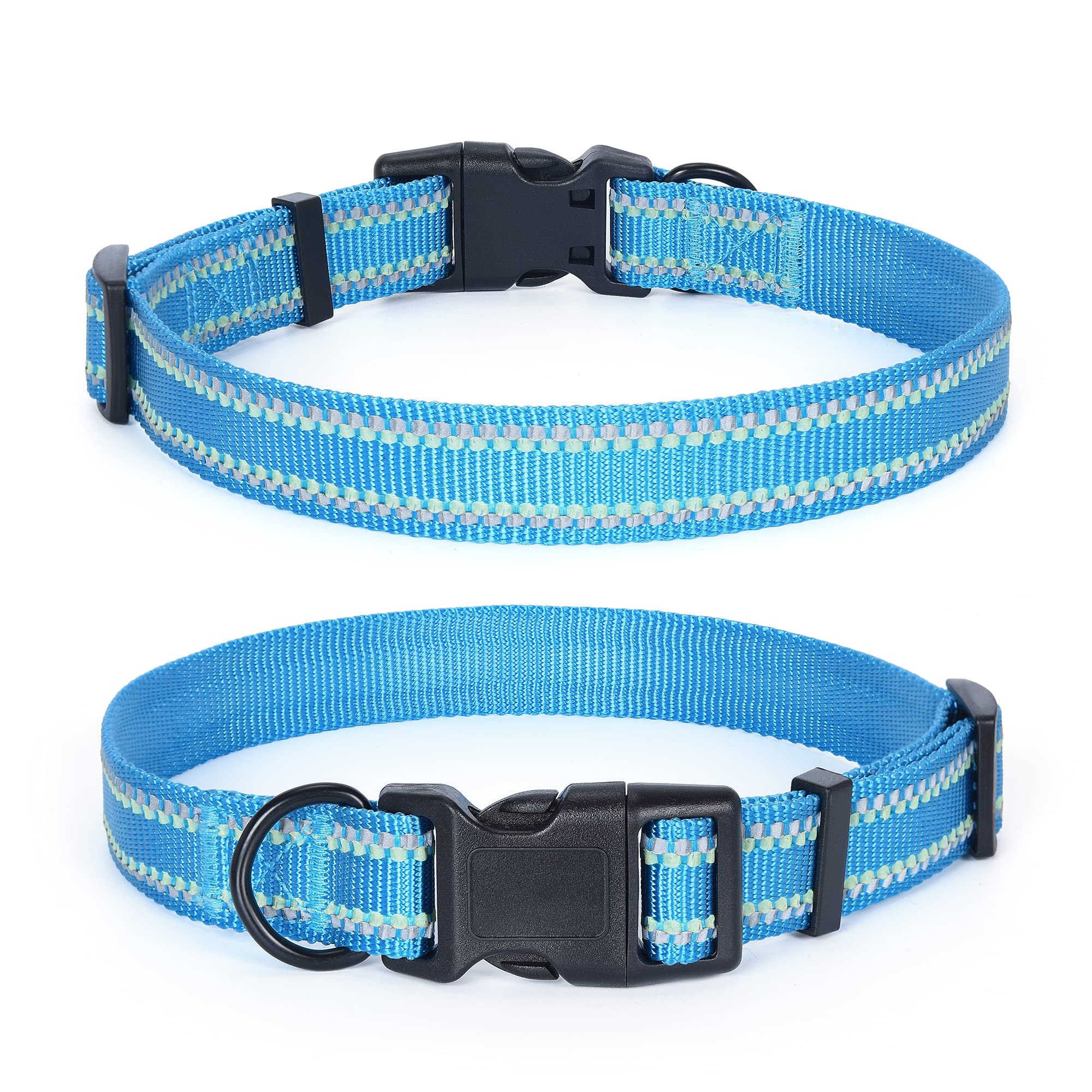 Photo 1 of Mile High Life Nylon Night Light Glow Collar, Reflective Light Up Dog Collar, Fluorescent Self-Luminescent Strap for Small Medium Large Dogs (Hot Blue, M Neck13-17")
