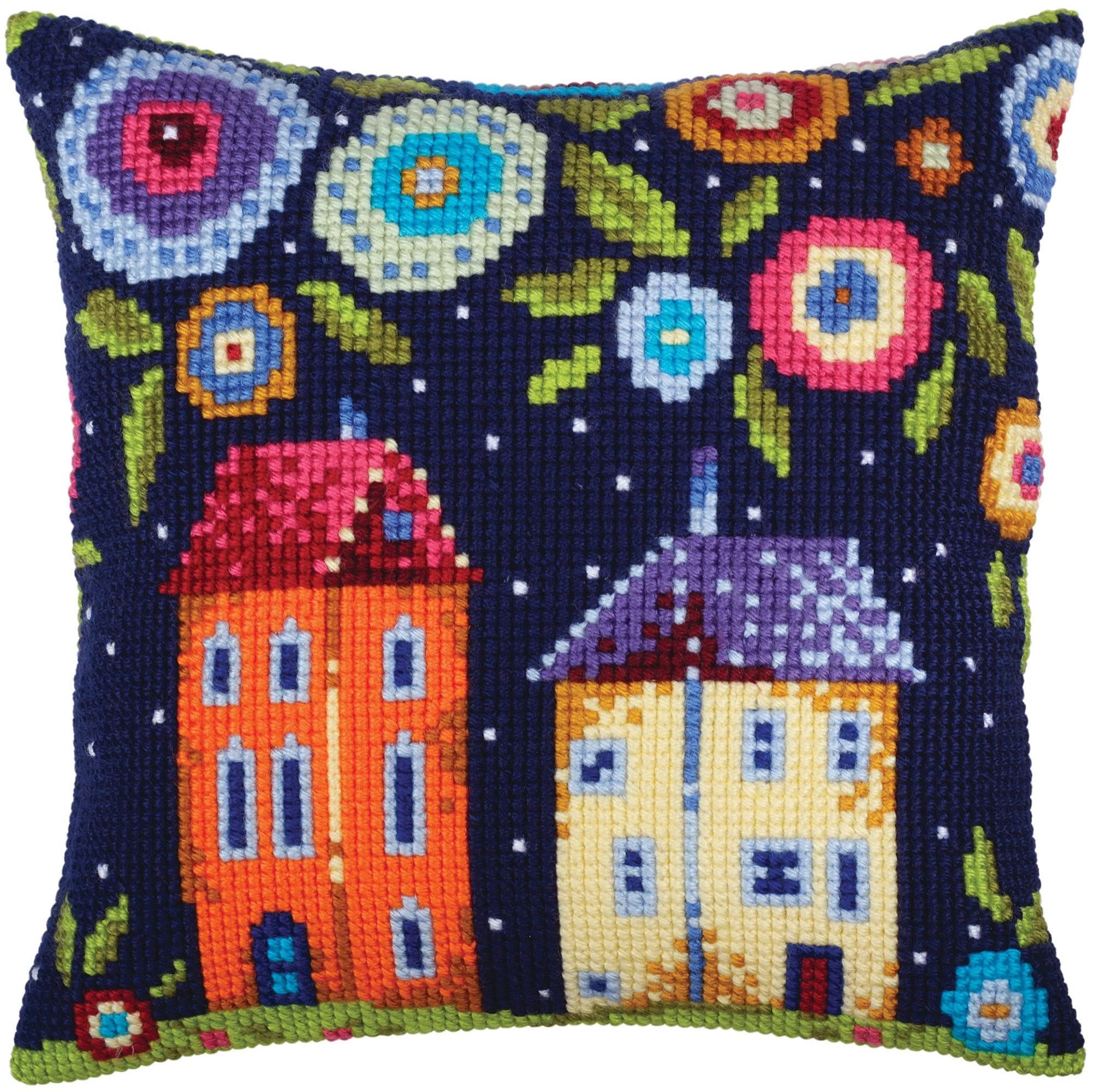 Collection D'Art 5347 Floral Street Cross Stitch Cushion, Cotton, Multi-Colour, 40 x 40 cm