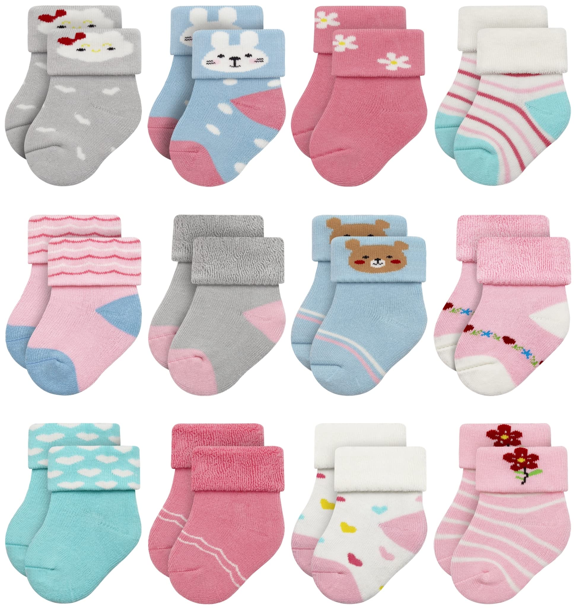 Photo 1 of RATIVE Infant Baby Socks 6-12 Months Thick Terry Turn Cuff Socks for Baby Girls (6-12 Months, 12-pairs/BG12)