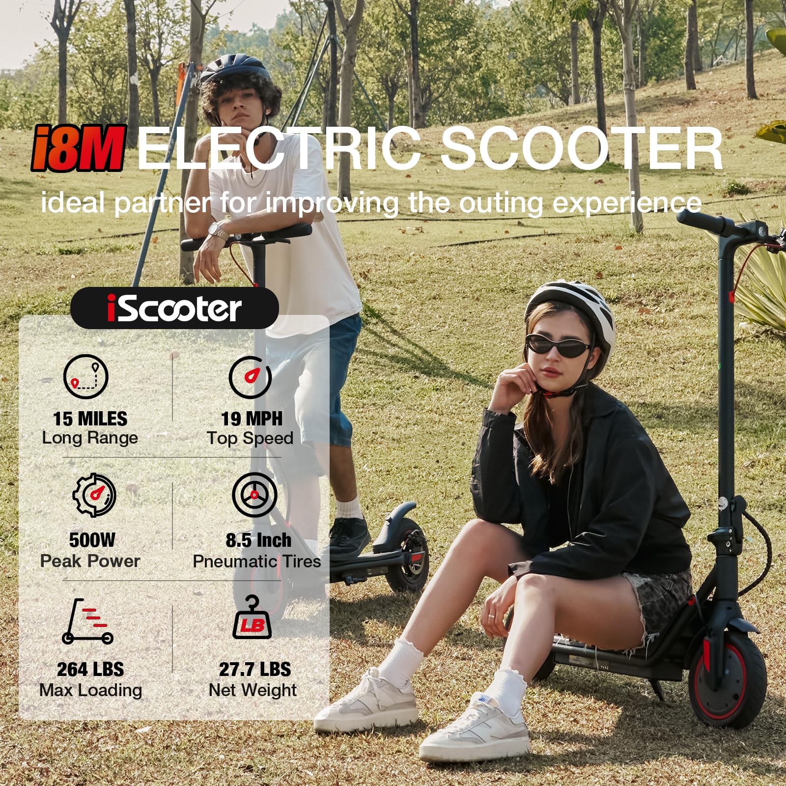 iScooter Electric Scooter for Adults & Teens, 500/650 Peak Power, Up to 15/18/25 Miles Range, 19/22/25 MPH Top Speed, Cruise Control, Dual Braking System, Foldable E-Scooter for Commuting & Campus Use