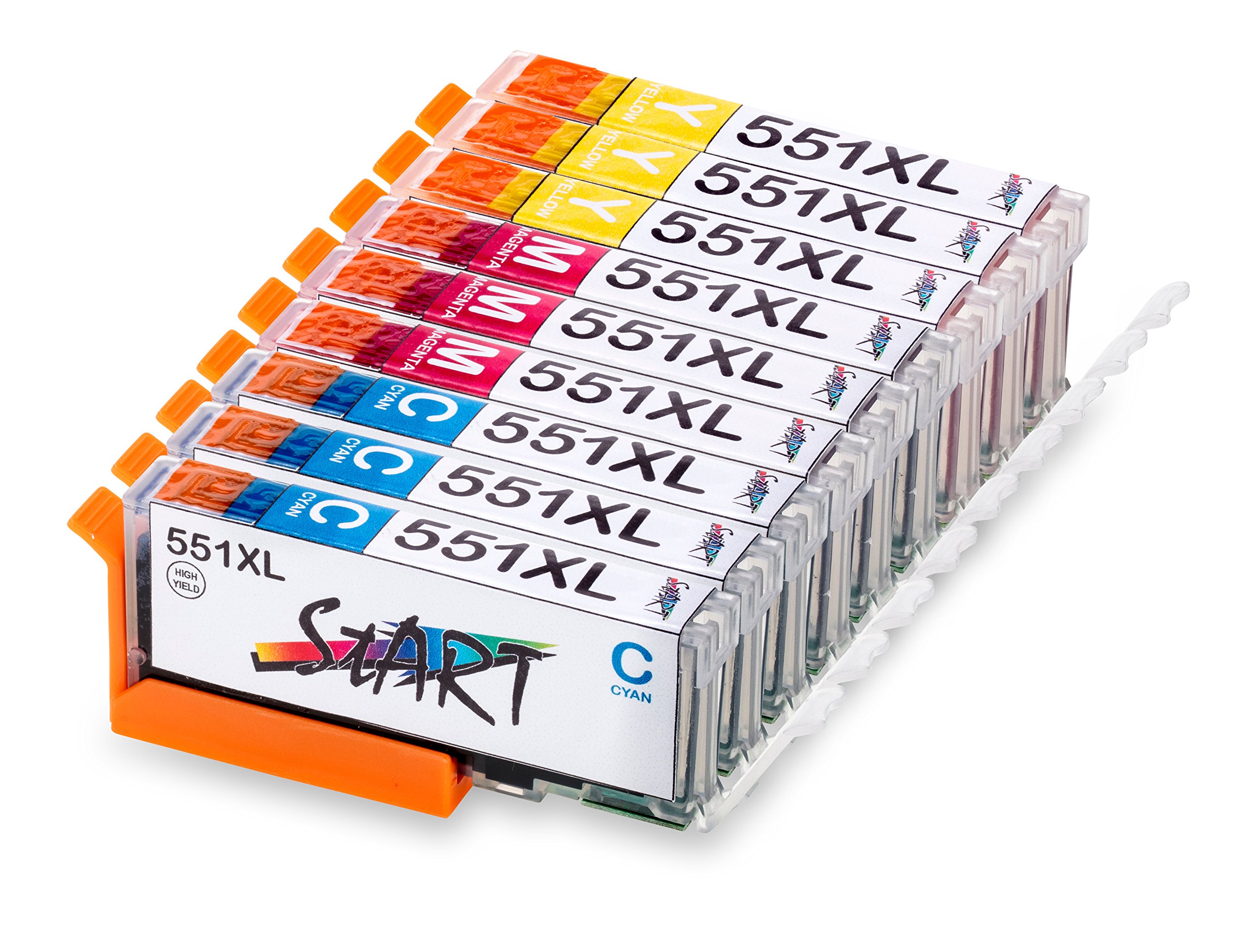 9x XL Replacement Chip Cartridges Compatible with Canon CLI-551C XL Cyan / CLI-551M XL Magenta / CLI-551Y XL Yellow