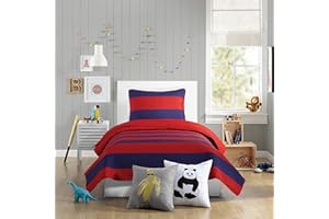 URBAN PLAYGROUND All Seasons Lavelle Red/Blue Stripe Quilt Set - 2 Piece Soft Brushed Microfiber Kids Bedding Set for Boys/Girls – Machine Washable (Twin)