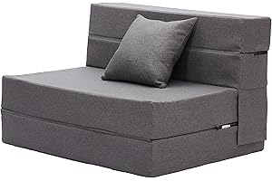 Kingfun Folding Sofa Bed with Pillow,Futon Sleeper Chair-Lazy Guest Beds for Living Room Small Spaces,Cot Size-Dark Gray