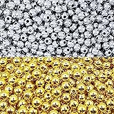 Amaney 500pcs 6mm Gold and Silver Spacer Beads Smooth Round Loose Ball Beads for Bracelet Jewelry Making Craft