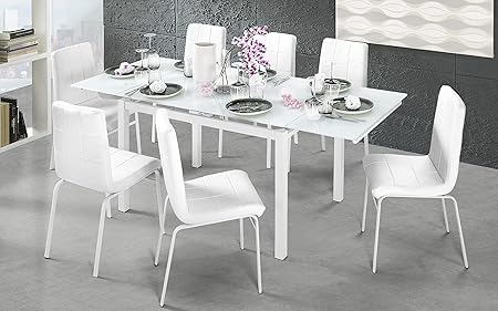Dafne Italian Design Tavolo Allungabile Bianco Vetro Bianco