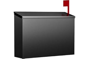 VERSASKY Wall-Mount Mailbox for Outside, Large Capacity Rust-Proof Mail Box with Stay-Open Lid & Red Flag Kit, Galvanized Steel Weather-Resistant Post Box for House Outside, 10.5"x4.3"x14.2", Black
