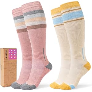 Jeasona Women's 2 Pairs Cotton Compression Socks 15-20 mmHg Knee High Gift Socks for Pregnancy, Nurses, Flying, Sports