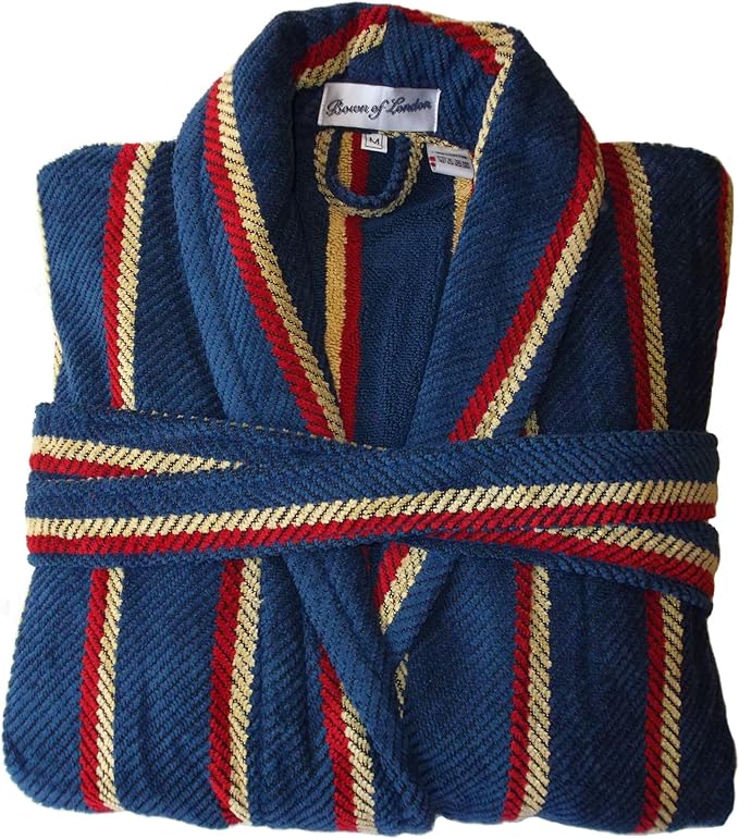Bown of London Men's Luxury Velour Dressing Gown Navy, Red & Gold