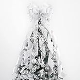 MEEDEE White Glitter Christmas Bows - 12" Wide Velvet Bows for Christmas Tree (1 Pack)