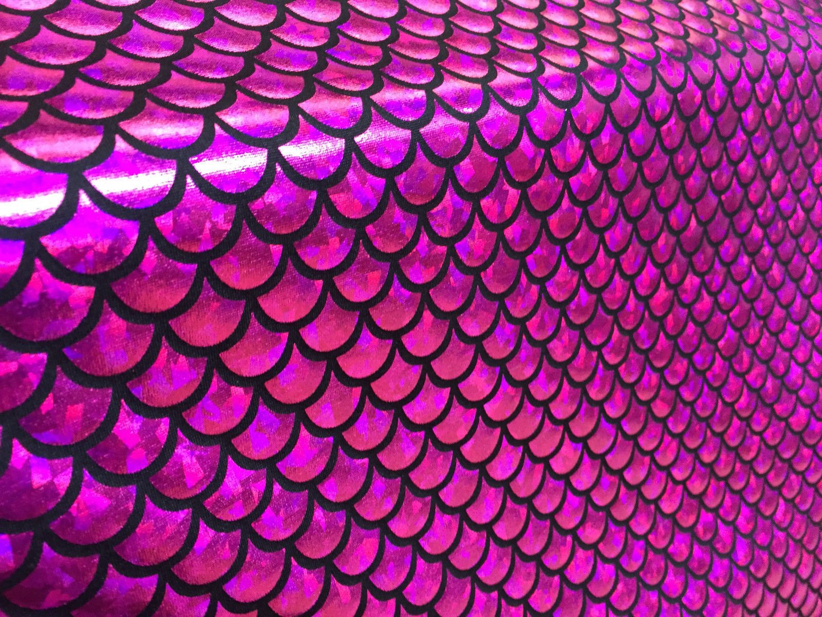 LushFabric Mermaid Scale Print Fabric Fish Tale Scales Foil - 2 Way Stretch Material Lycra Spandex - Bikini, Costume, Dress, Decor - 145CM Wide (1 METRE, Pink & Black)