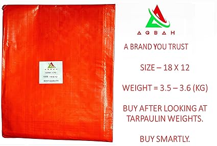 AQBAH Tarpaulin 100% Pure Virgin UV Treated 170 GSM Orange Blue(18 ft x 12 ft) Water Proof Plastic Sheet