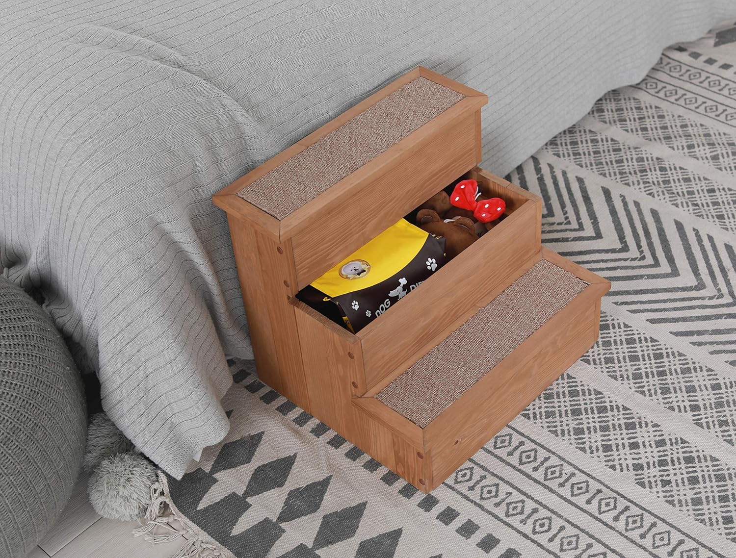 zoovilla PTR0082212010 Yorkshire Pet Step with Storage, Wood Bedside Ramp with Storage, Natural Wood, 15.55″D x 17.50″W x 14.76″H : Pet Supplies