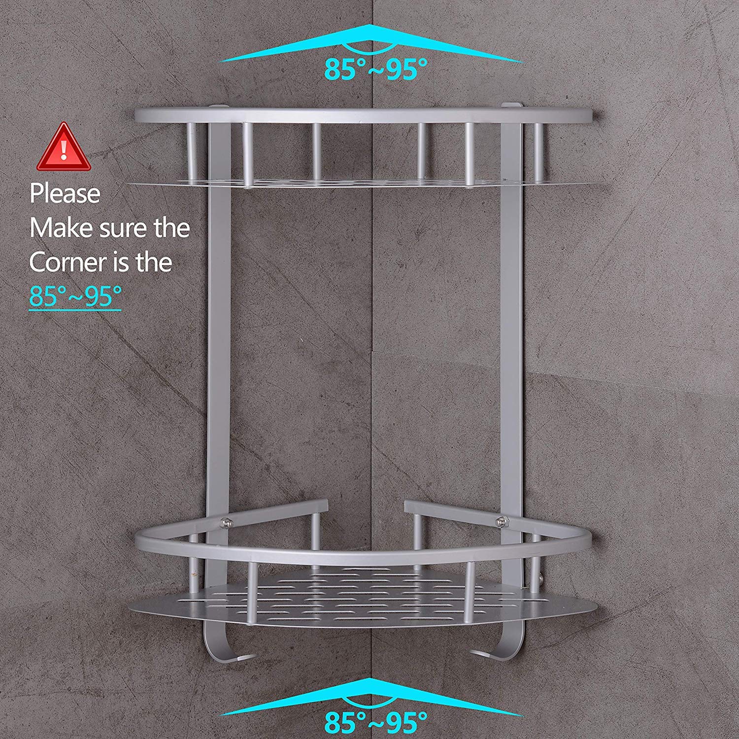 Badregal Ohne Bohren, Sunvito Eckregal Duschregal Ohne Bohren, Badezimmerablagen Anti-Rost Aluminiumlegierung mit 2 Etagen für Bad, Küche