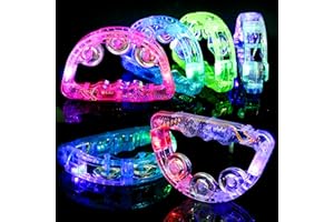 PROLOSO 10PCS Light up Tambourine Glowing in The Dark Handheld Percussion Musical Instrument Adults Kids Flashing Tambourines for Concert Birthday Wedding Party Favors