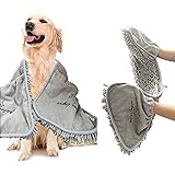 Patas Lague Luxury Absorbent Dog Towel, 35x15 Extra Large Microfiber Quick Drying Dog Shammy with Hand Pockets Pet Towel for 