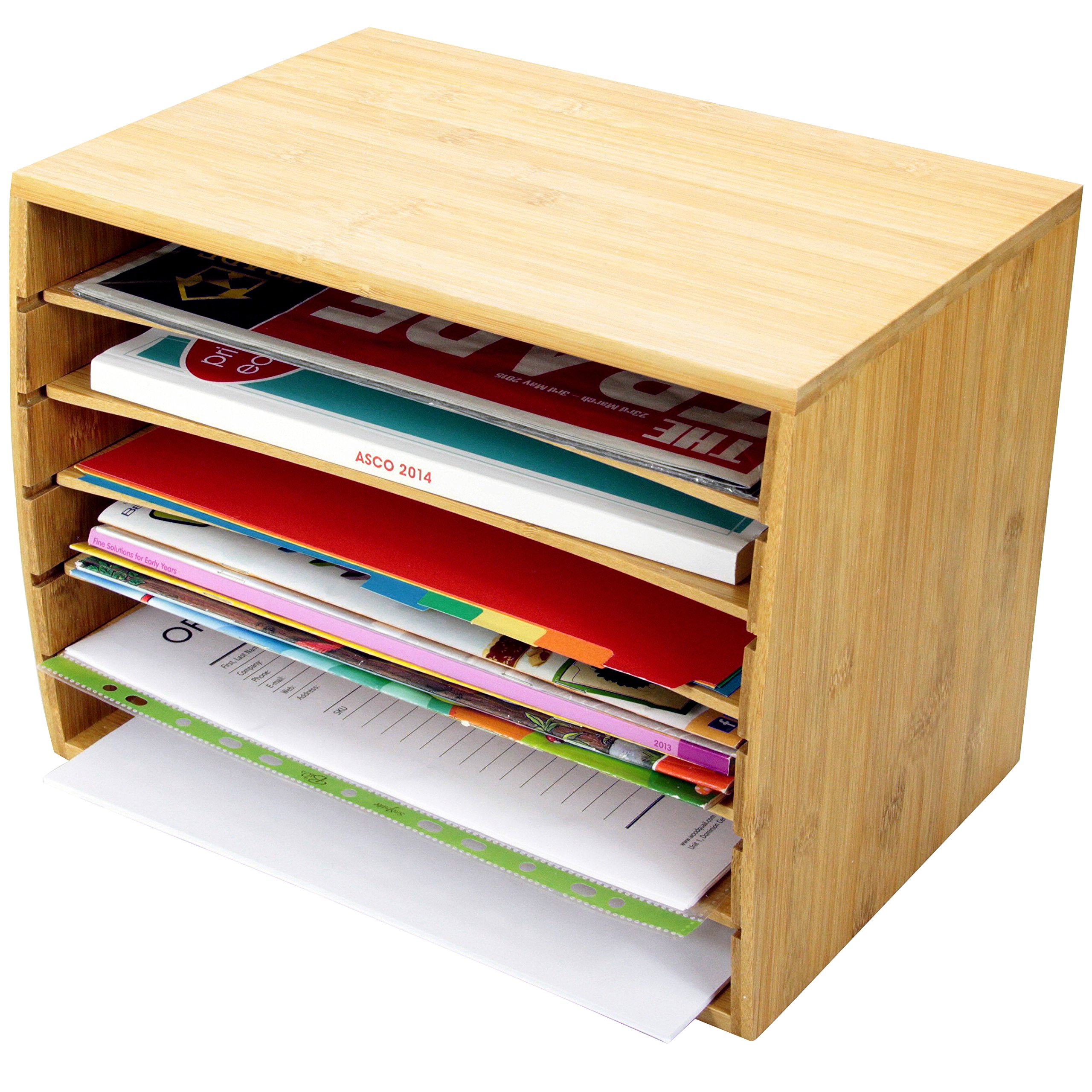 Bamboo Desktop File Sorter A4 Document Organiser Storage 5 Compartments